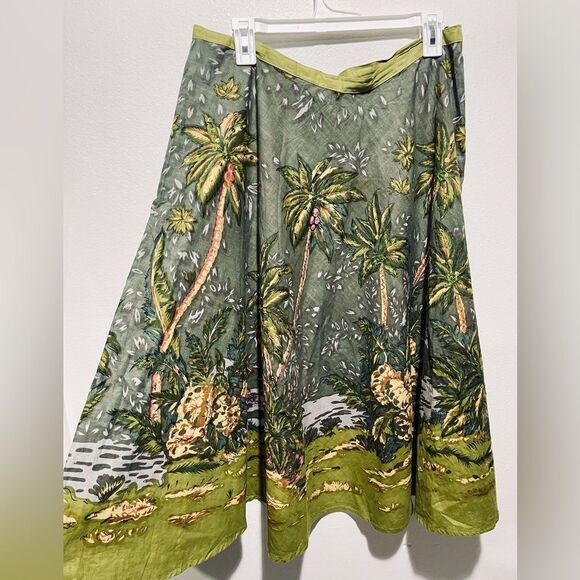 Cassee’s skirt tropical novelty print tropical palms art to wear women’s L - Picture 2 of 7
